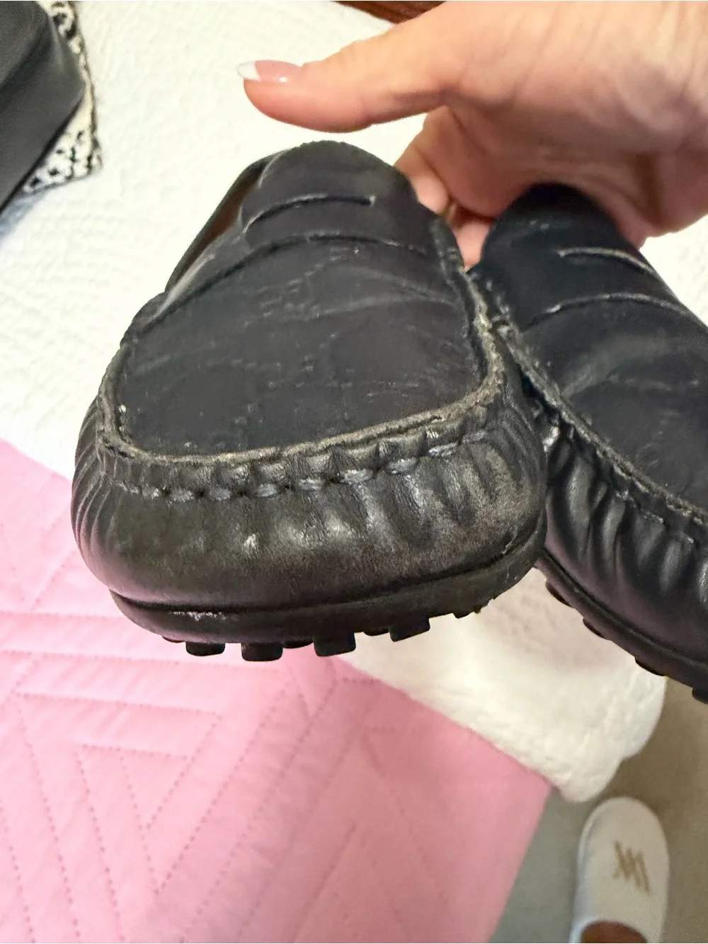 Gucci Black/ very dark navy Embossed GG Leather Penny Loafers